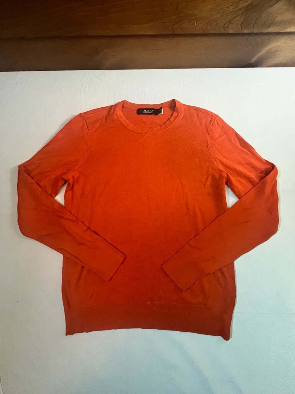 Lauren Ralph Lauren Orange Cotton Modal Crew Neck Long Sleeve Sweater Medium
